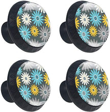 Gray Blue Yellow White Daisy Pattern Pomelli per Porta Set di 4 Pomelli per Mobili Manopole per Cassetti Cucina Armadio Vetro