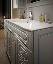 Mobile bagno a terra moderno Caravaggio effetto decapè, misura cm 120, con specchio e applique, lavabo, colonna e pensile