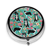 Scatola rotonda per medicina portatile, mini portapillole in metallo, dispenser per pillole, borsa da tasca, regalo da viaggio, design Collie Florals