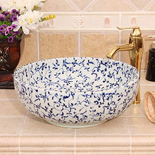 Jgophu - Lavabo in ceramica per bagno, lavabo, lavandino in ceramica blu e bianco