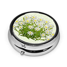 Edelweiss Swiss Mountain Flowers - Contenitore rotondo per pillole a 3 scomparti, in metallo, per medicina e vitamine, per viaggi all'aperto