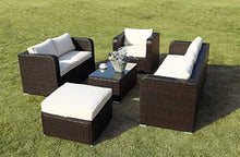Set divano 7 posti con parapioggia in rattan, set di mobili da giardino, patio, colore marrone