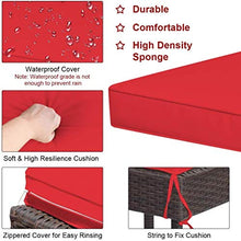 YRRA Patio Bar Set da 3 Pezzi Barra di Vimini in Rattan da 3 Pezzi Set con 2 Cuscini Sgabelli e tavolino in Vetro Set di mobili per Esterni per backyards Patio (Rosso)-Rosso