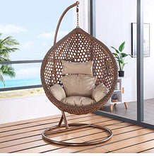 DFGH Egg Chair Altalena sospesa con Set di Supporto in Acciaio, Vimini in Resina, Design a Cesto, Uso Esterno, Include Cuscino Cachi e poggiatesta - Marrone