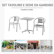 Outsunny Set Tavolino e Sedie da Giardino da 3 Pezzi, Arredamento da Giardino in Alluminio e Acciaio Inox, Argento