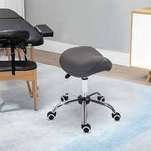 homcom Sgabello da Lavoro a Sella con Ruote e Altezza Regolabile per Negozi Parrucchiere e Tattoo, 52x53x49-61cm Grigio