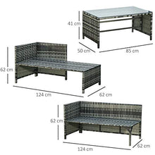 Set Salotto da Giardino Divano con Penisola e Tavolino in Rattan Grigio