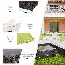 Outsunny Mobili da Giardino in Rattan PE con Divano Angolare e Pouf con Cuscini Telaio Set da 18 Pezzi, Marrone
