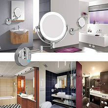MRJ Specchio Trucco da Parete con LED Specchio Ingranditore da Bagno Bilaterale 1X/5X Estensibile 360° Girevole per Bagno Hotel Spa Diametro 8 Pollici Ricarica USB