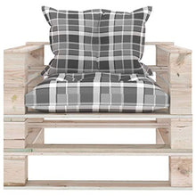 FAMIROSA Divano da Giardino Pallet Cuscini Grigi a Quadri Legno di Pino