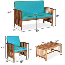 YRRA - Set di 4 divani in legno di acacia con cuscini resistenti all'acqua, imbottiti per patio, tavolo da salotto per giardino, cortile, piscina (1 bianco)-2_turchese