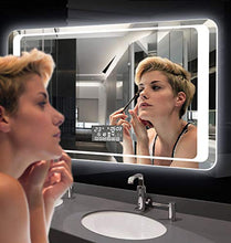 Specchio Da Bagno Appeso Frameless Con Bluetooth E Display Della Temperatura E Antideflagrante LED Luci Specchio Parete Appesa a Parete Bagno Specchio Specchio Per Il Trucco Personalizzato (60×80cm)