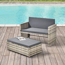 [en.casa] Set di Mobili da Giardino Arredo Esterno in Polyrattan con Cuscini Set Composto di 1 Divano a 2 Posti + 1 Tavolino Basso Multiuso - Beige/Grigio