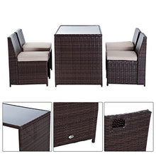 Outsunny Set Mobili da Giardino in Rattan 5pz Tavolo Pranzo 4 Sedie con Cuscini