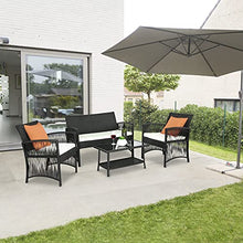 GARTIO Set da Giardino, Set di Mobili in PE Rattan, con Tavolino in Vetro, 1 Divano a Due Posti e 2 Poltrona, con Cuscini, per Giardino, Terrazza e Balcone