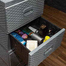 ADGO Comò con 4 cassetti, in rattan, per camera da letto, armadio, in plastica, 38 x 45 x 90 cm, grigio