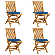 vidaXL Sedie da Giardino con Cuscini Blu 4 pz Massello di Teak