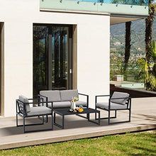 Set Salotto da Giardino Divano 2 Poltrone e Tavolino in Alluminio Grigio e Nero