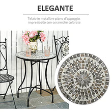 Outsunny Tavolino da Giardino in Metallo e Ceramica, Tavolo da Esterno per Terrazzo o Balcone, Ф60x71cm, Nero