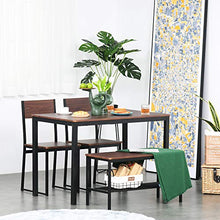 giordano shop Set Tavolo 2 Sedie e Panca in Metallo e Legno Nero e Marrone