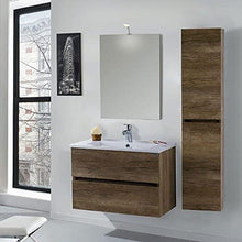 mazzoni Mobile da Bagno Sospeso 80cm Colonna P32cm Maiorca Light Noce Scuro Frassinato
