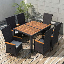 SKM Set da Pranzo da Giardino 7 pz in Polyrattan e Acacia Nero (66.5kg) Nero-8013