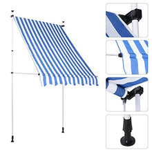 Dioche - Tenda da sole per balcone, con manovella manuale, altezza regolabile, 2,0 x 1,2 m (strisce blu e bianco)
