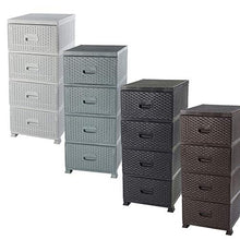 ADGO Comò con 4 cassetti, in rattan, per camera da letto, armadio, in plastica, 38 x 45 x 90 cm, grigio
