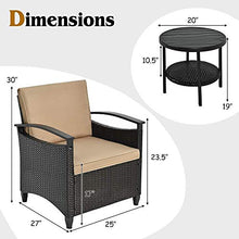YRRA 3 Pezzi Divano Rattan Set Patio Conversazione Conversazione bistrot Set w/tavolino tavolino e Cuscini Schienale Robusto Struttura in Acciaio Robusto arredo all'aperto Set per Giardino (Marrone)