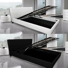 Letto matrimoniale contenitore 220x167 bianco o nero in ecopelle due piazze piedini legno I