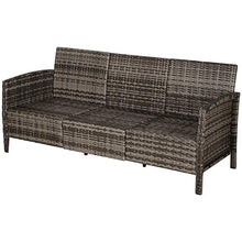 XYAN Divano 3 Posti da Esterni in PE Rattan con Cuscini a Righe Grigio 173x68x78cm