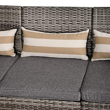 XYAN Divano 3 Posti da Esterni in PE Rattan con Cuscini a Righe Grigio 173x68x78cm