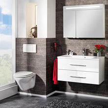 FACKELMANN B.Clever - Set di mobili da bagno, 2 pezzi, 90 cm, con lavabo in marmo e armadietto a specchio a LED