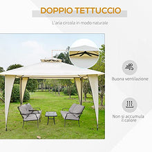 Outsunny Gazebo da Esterno o Giardino in Metallo e Poliestere Beige con Doppio Tettuccio 3.5 x 3.5m