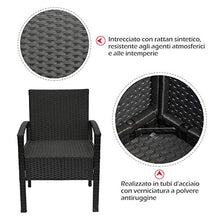 miozzi Set Salotto da Giardino 2 Poltroncine e Tavolino con Cuscini Rattan Sintetico Nero