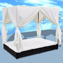 vidaXL Lettino Prendisole in Polyrattan con Tende Nero Letto Sdraio Giardino