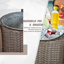 Outsunny Set 5 Pezzi Tavolino con 4 Sedie da Giardino Alte in Rattan Sintetico con Secchiello per Ghiaccio, Marrone