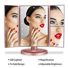 deweisn Specchio Trucco con 21 LEDs, Specchio di Vanity Trifold Ruota di 180° Ingrandimento 1x / 2X / 3X Specchio per Il con Touchscreen per Il Trucco e la Cura della Pelle (Oro Rosa)