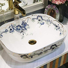 Jgophu, lavabo ovale in ceramica, da appoggio, guardaroba, nave dipinta a mano, lavabo blu e bianco