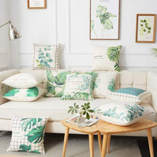 XMZFQ Set di 2 Fodere per Cuscino in Lino di Cotone, 45 * 45 cm, Motivo a Foglia Verde, Fodere per Cuscini Decorativi Quadrati per Divano da Ufficio,H