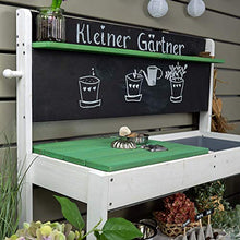 Meppi Piccola cucina da giardino in legno bianco / verde per esterni, tavolo per bambini, tavolo per bricolage