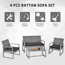 Set Salotto da Giardino Divano 2 Poltrone e Tavolino in Metallo e Rattan Grigio
