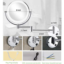 ZGQ Specchio Ingranditore da Parete con Luce LED, Specchietto da Trucco Ingrandimento X10, Girevole Orizzontali a 360 ° e Verticali Braccio Pieghevole 8 Pollici