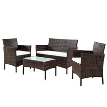 Set Salotto da Giardini in Poly Rattan Struttura in Acciaio Composto da Divano 2 Poltrone Tavolino con Piano in Vetro Cuscini Sfoderabili Ideale per Terrazzo Giardino Colore Marrone