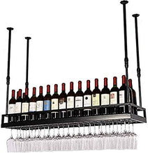 FWZJ Wine Lovers/Floating Wine Shelf Wine Glass Rack Upside Down Bar Wine Rack Industrial Loft Wine Glass Holder Hanging Cup Holder Wine Bottle Rack (Color : Black, Size : 100X35CM