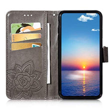 Saceebe Compatibile con Huawei Honor 9 lite Custodia pelle Cover a libro Portafoglio Flip Case [Custodia in pelle goffrata con fiori e farfalle con cordino] anteriore e posteriore Bumper Case,grigio