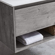 Mobile Bagno Sospeso con Lavabo e Specchio Salvaspazio in Legno MDF e Ceramica Elegante (Grigio Rovere 80cm.)
