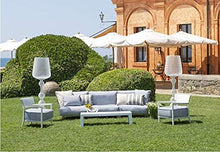 Kartell, Pop Outdoor 704362, Divano 3 Posti da Giardino Esterno, cm242x70. Cuscini a Righe Blu.