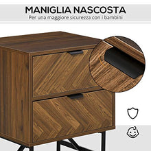 HOMCOM Comodino con 2 Cassetti in Legno per Camera da Letto Design in Stile Industriale 48x39.5x61cm
