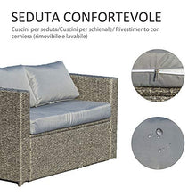 Outsunny Set 3 Pezzi Mobili da Giardino con 2 Divani con Cuscini e 1 Tavolo in Rattan PE, Salotto da Esterno Grigio-Nero